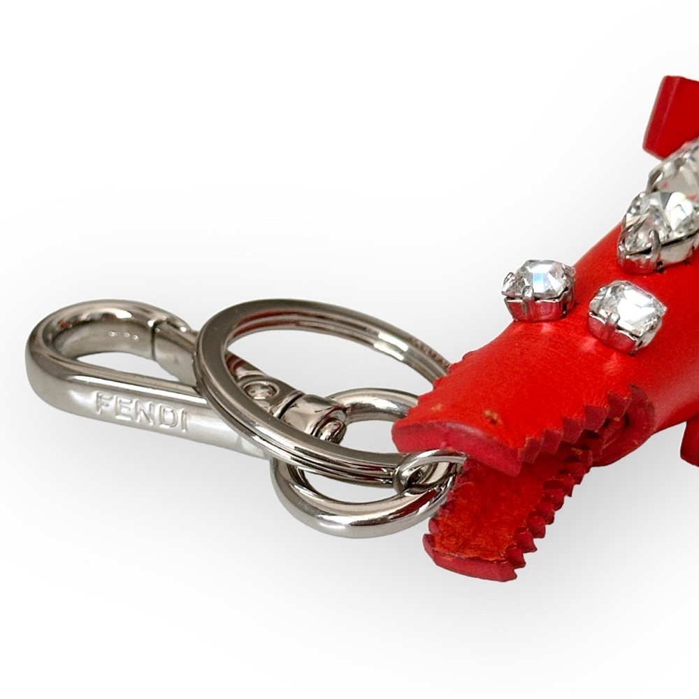 FENDI RARE Red Leather Alligator Bling Bag Charm Key Chain Key Fob - Picture 6 of 9